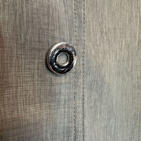 Manteaux Women's Rain Jacket SMALL Green Khaki Zip Snap Hooded Lined Rain Coat - Picture 7 of 11